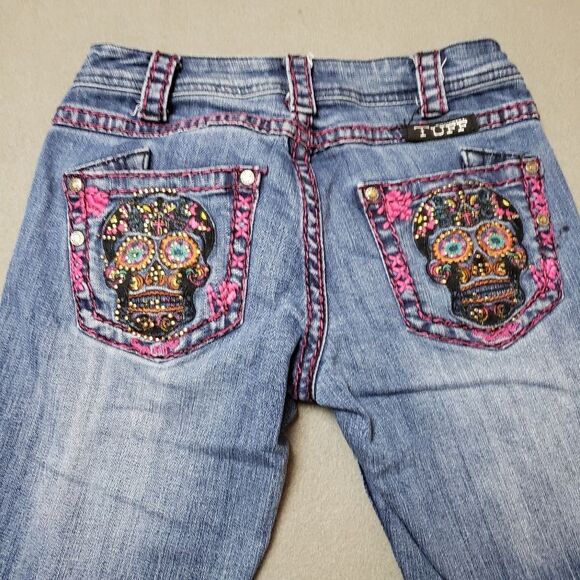 Cowgirl Tuff lowrise flare embroidered sugar skull jeans pink thick stitch sz 24 - Picture 1 of 16